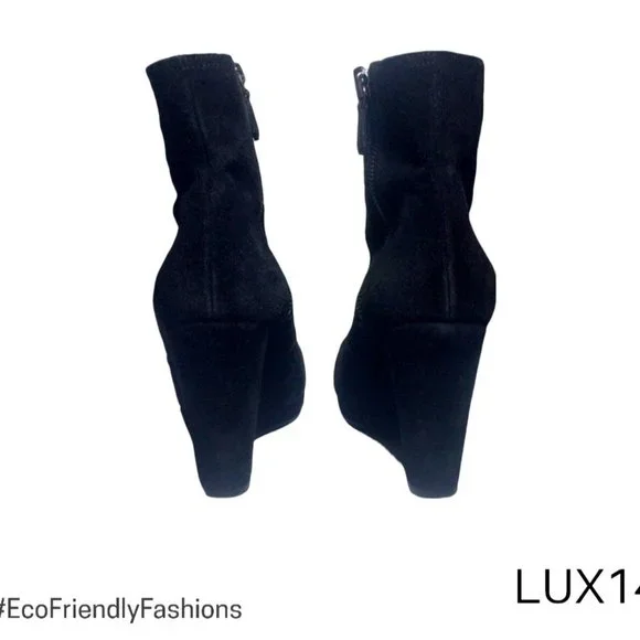 Prada Milano Women's Black Suede Ankle Wedge Boots Size 9 - Picture 8 of 9